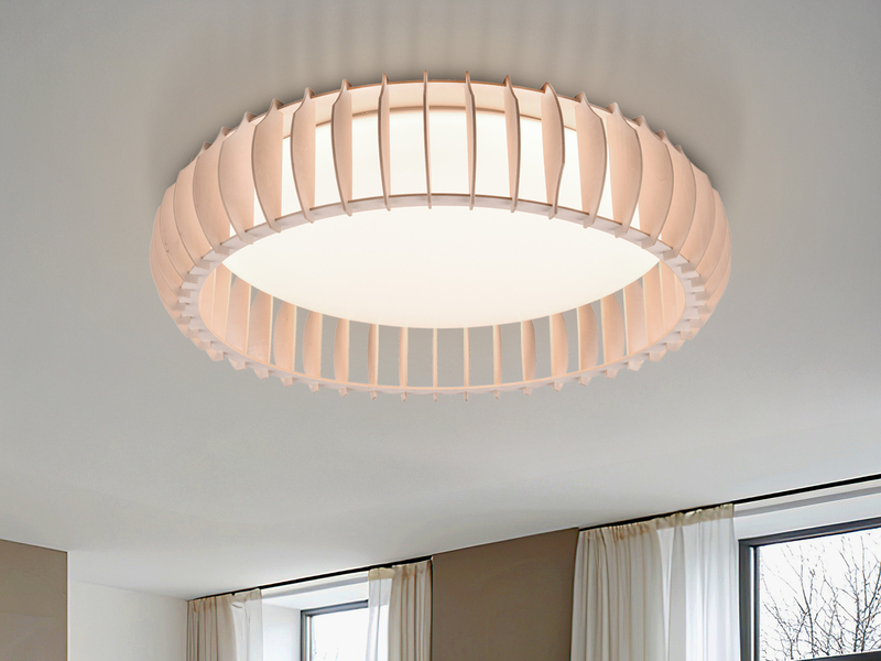 Große LED Deckenleuchte MONTE mit Naturholzlamellen & Fernbedienung, Ø 60cm