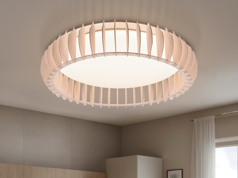 Große LED Deckenleuchte MONTE mit Naturholzlamellen & Fernbedienung, Ø 60cm