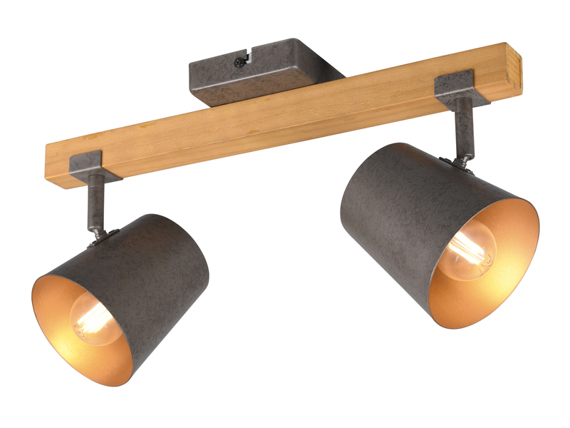 Deckenstrahler BELL 2-flammig mit Holz & Metall Lampenschirm Breite 42,5cm