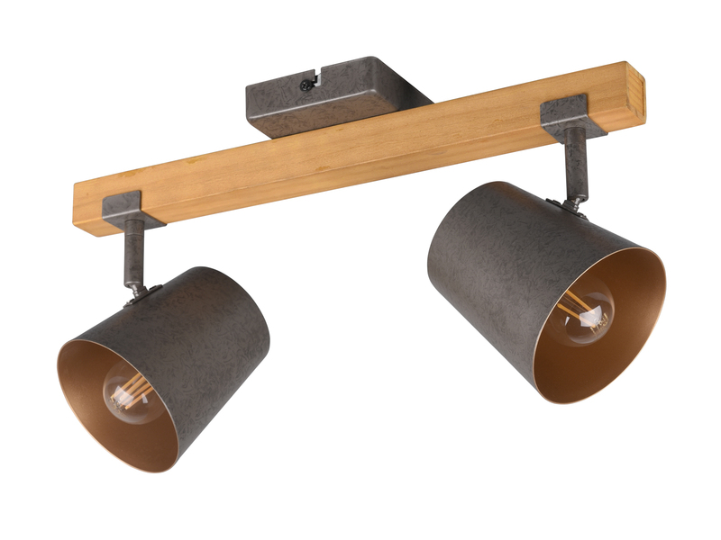 Deckenstrahler BELL 2-flammig mit Holz & Metall Lampenschirm Breite 42,5cm