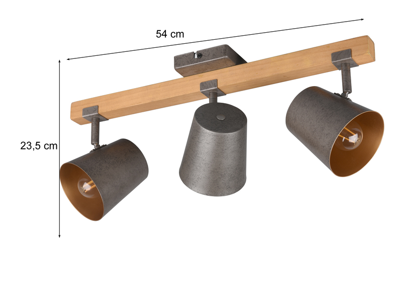 Deckenstrahler BELL 3-flammig mit Holz & Metall Lampenschirm Breite 54cm