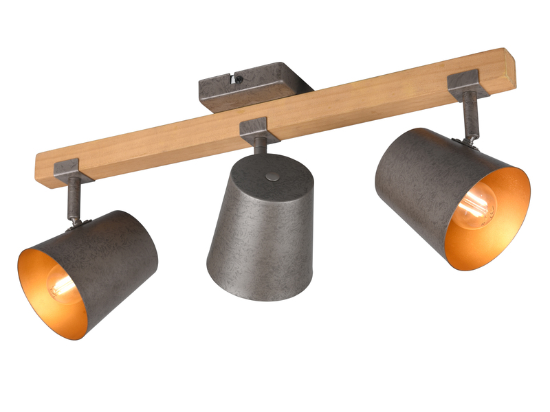 Deckenstrahler BELL 3-flammig mit Holz & Metall Lampenschirm Breite 54cm