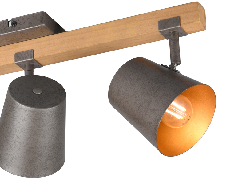 Deckenstrahler BELL 3-flammig mit Holz & Metall Lampenschirm Breite 54cm