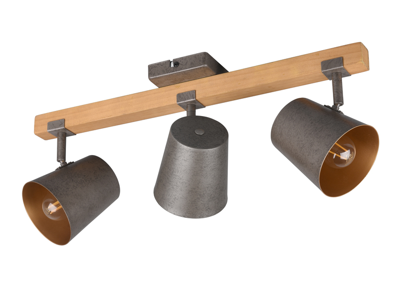 Deckenstrahler BELL 3-flammig mit Holz & Metall Lampenschirm Breite 54cm