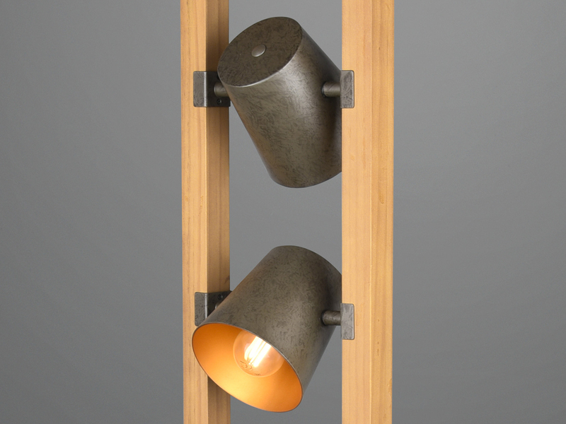 Stehleuchte BELL 3-flammig Silber antik mit Holz im Industrial Style, Höhe:150cm