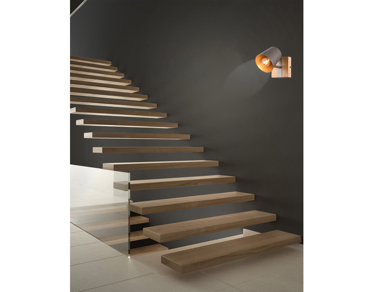 Wandstrahler mit Holz, Metall Lampenschirm inkl. E14 LED, Höhe 14,5cm
