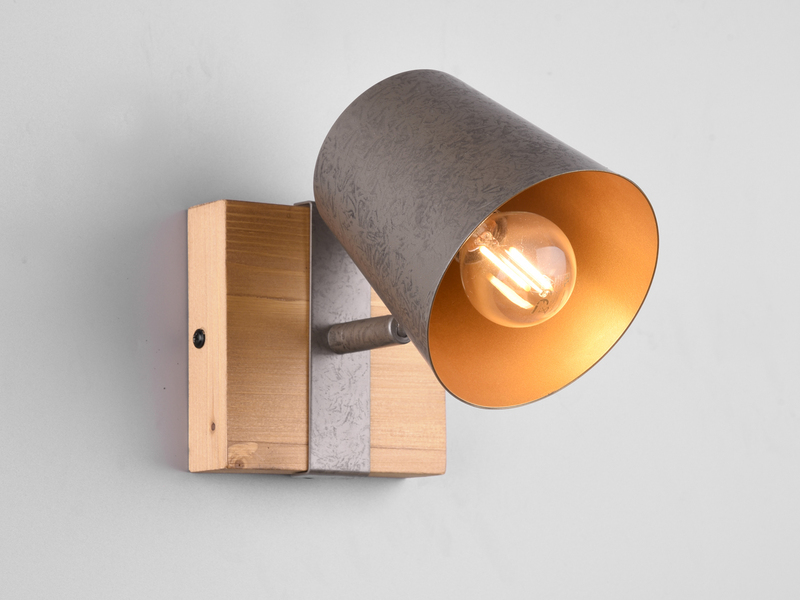 LED Wandstrahler 1 flammig Silber antik & Gold mit Holz im Industrial Style