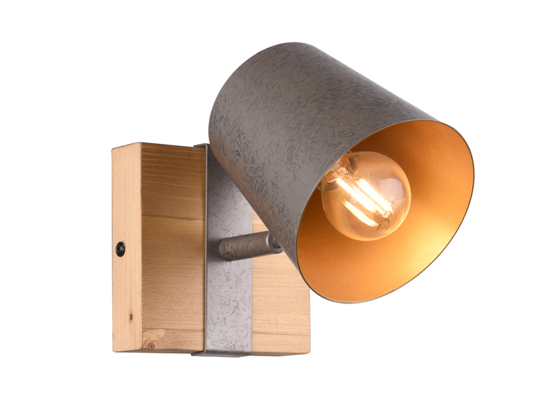 LED Wandstrahler 1 flammig Silber antik & Gold mit Holz im Industrial Style