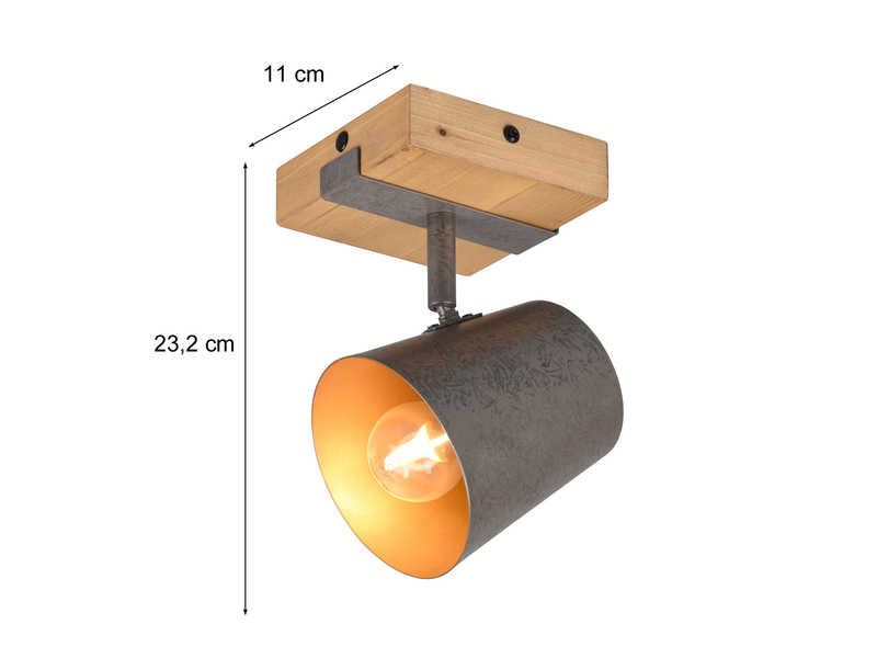 Wandstrahler mit Holz, Metall Lampenschirm inkl. E14 LED, Höhe 14,5cm