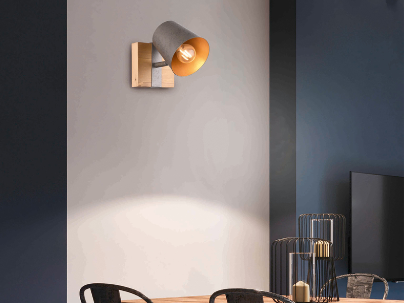 Wandstrahler mit Holz, Metall Lampenschirm inkl. E14 LED, Höhe 14,5cm