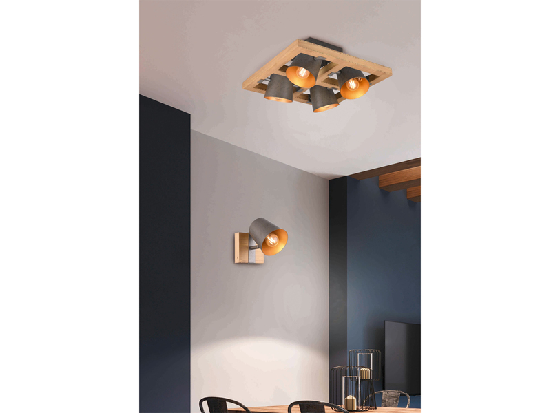 Wandstrahler mit Holz, Metall Lampenschirm inkl. E14 LED, Höhe 14,5cm