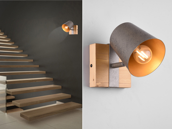LED Wandstrahler Silber antik & Gold mit Holz Industrial Style, Breite 11cm