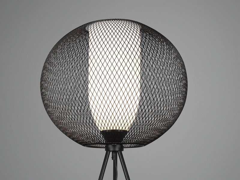 Tripod Stehlampe FILO Metall Gitterschirm Schwarz mit Glas Weiß 150cm