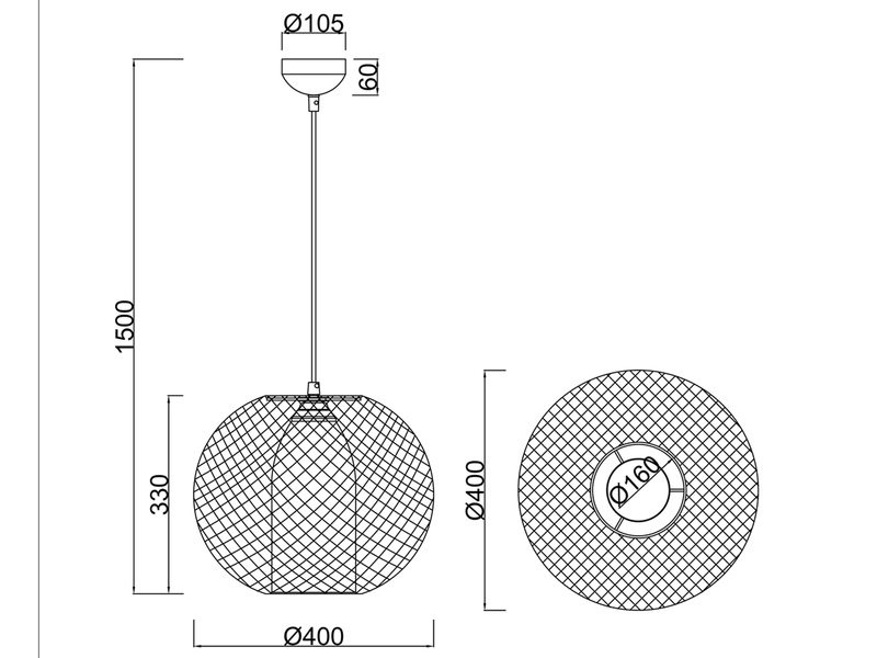 LED Pendelleuchte 1 flammig Metall Gitterschirm Schwarz mit Opalglas Ø40cm