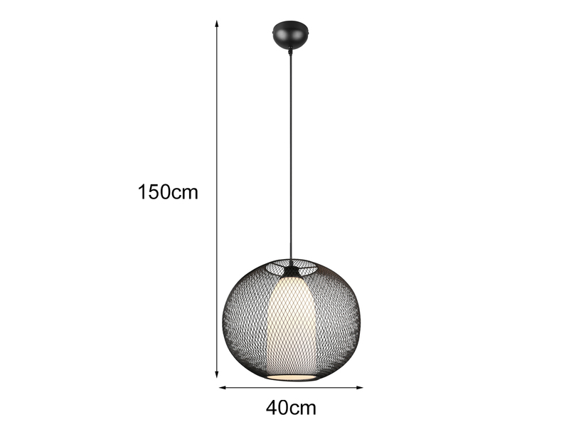 LED Pendelleuchte 1 flammig Metall Gitterschirm Schwarz mit Opalglas Ø40cm