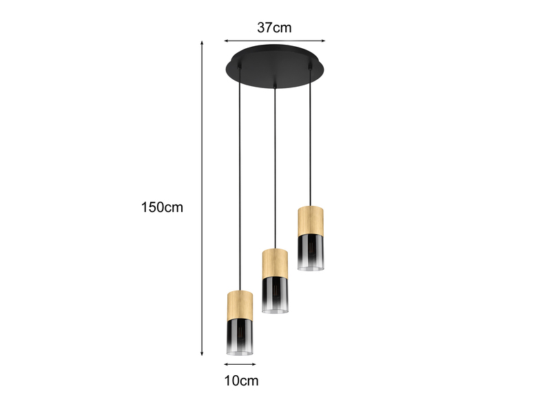 LED Pendelleuchte 3 flammig Messing matt mit Rauchglas Lampenschirm Ø 37cm