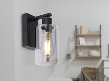 Wandleuchte HADERA mit Rauchglas Lampenschirm Metall Schwarz, Höhe 23cm
