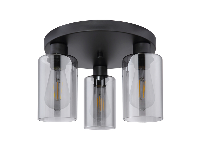 LED Deckenleuchte mit 3 Rauchglas Lampenschirmen Metall Schwarz, Ø 34cm