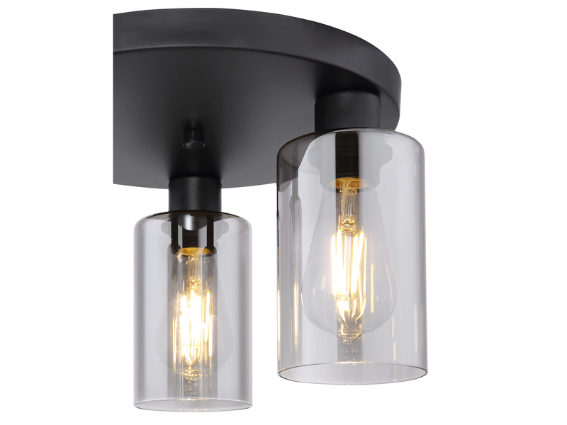 LED Deckenleuchte mit 3 Rauchglas Lampenschirmen Metall Schwarz, Ø 34cm