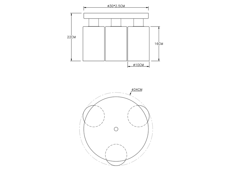 LED Deckenleuchte mit 3 Rauchglas Lampenschirmen Metall Schwarz, Ø 34cm