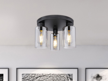 LED Deckenleuchte mit 3 Rauchglas Lampenschirmen Metall Schwarz, Ø 34cm
