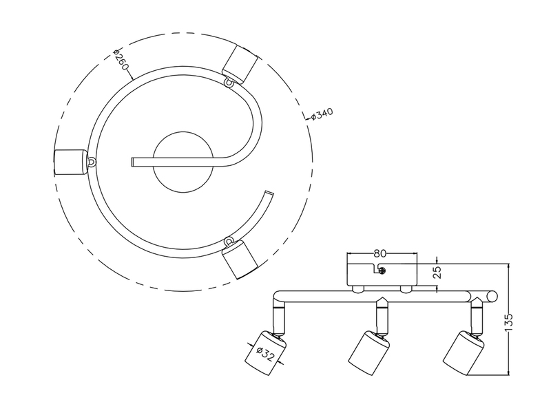 LED Deckenstrahler Rondell 3-flammig Metall Weiß, Ø 26cm