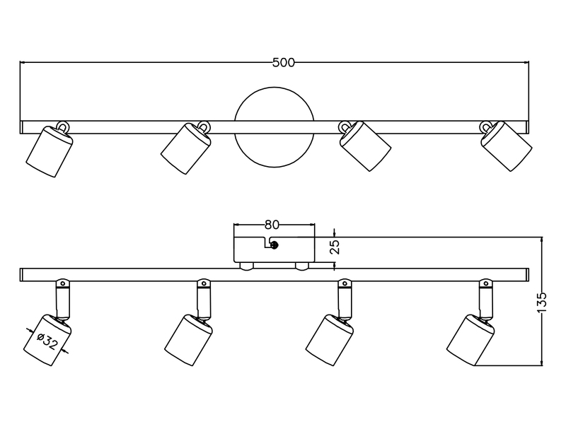 LED Deckenstrahler 4 flammig Metall Schwarz, 50cm breit