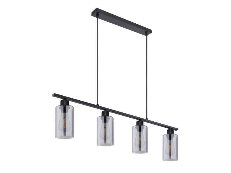 LED Balkenpendelleuchte mit 4 Rauchglas Lampenschirmen, Metall Schwarz