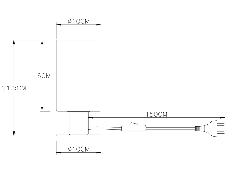 LED Tischleuchte Rauchglas Zylinder Lampenschirm, Metall Schwarz, Höhe 21,5cm