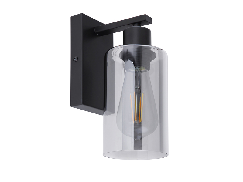 LED Wandleuchte mit Rauchglas Lampenschirm Metall Schwarz, Höhe 23cm