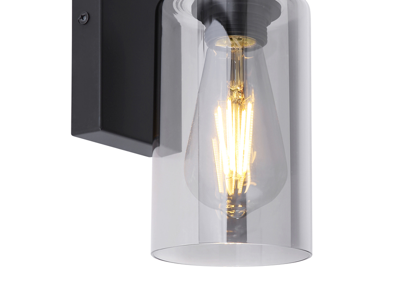 LED Wandleuchte mit Rauchglas Lampenschirm Metall Schwarz, Höhe 23cm