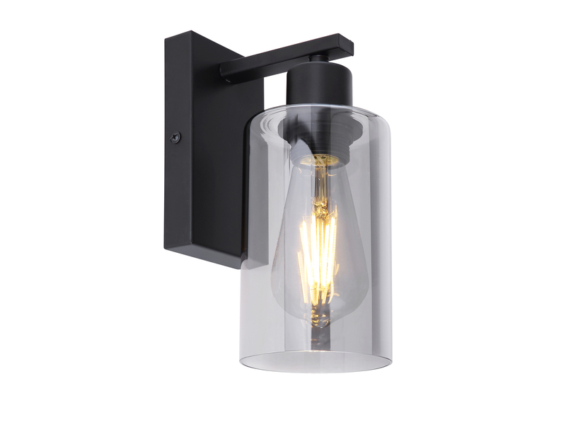 LED Wandleuchte mit Rauchglas Lampenschirm Metall Schwarz, Höhe 23cm