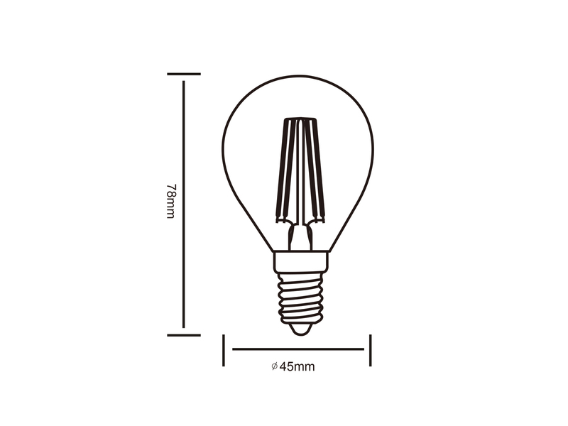E14 Filament LED, 4 Watt, 400 Lumen, warmweiß, Ø4,5cm, 3 Stufen Dimmer