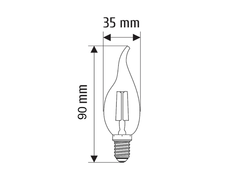 E14 Filament LED - 2 Watt, 225 Lumen, warmweiß, Ø3,5cm - nicht dimmbar