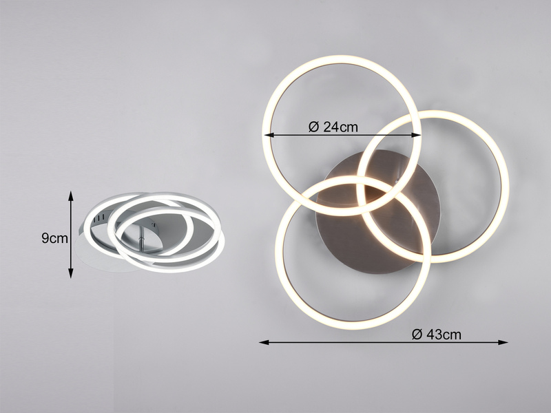 LED Deckenleuchte CIRCLE Silber 3 Ringe verstellbar, Nachtlicht Ø43cm