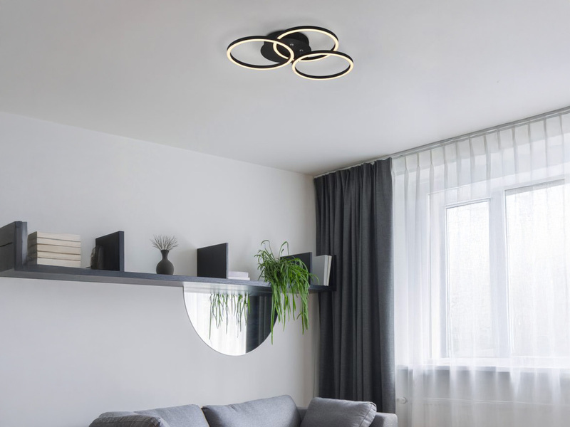 LED Deckenleuchte CIRCLE Schwarz 3 Ringe verstellbar Nachtlicht, Ø 43cm