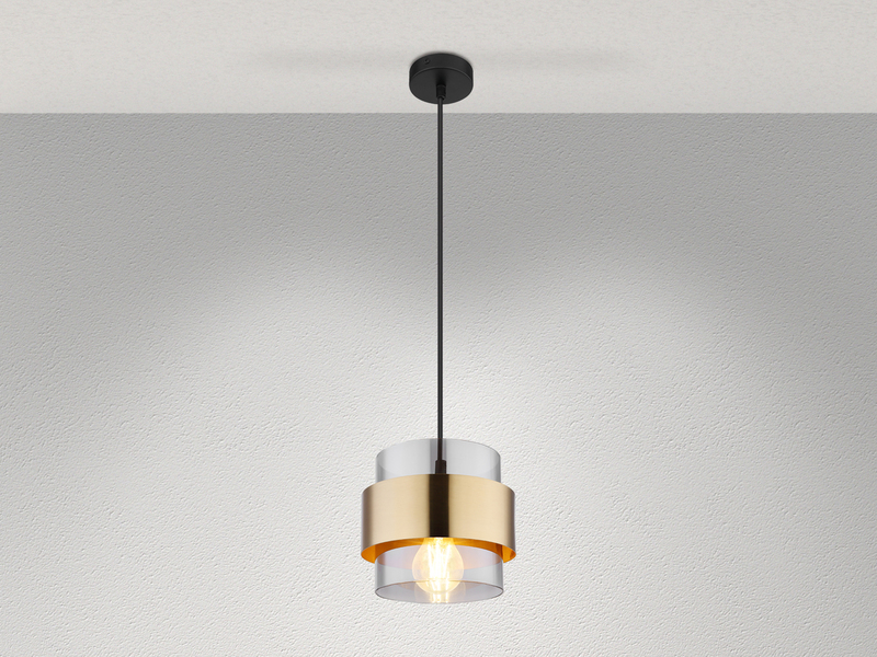 Pendelleuchte MILLEY mit Rauchglas Lampenschirm und Messingring, Ø 18cm