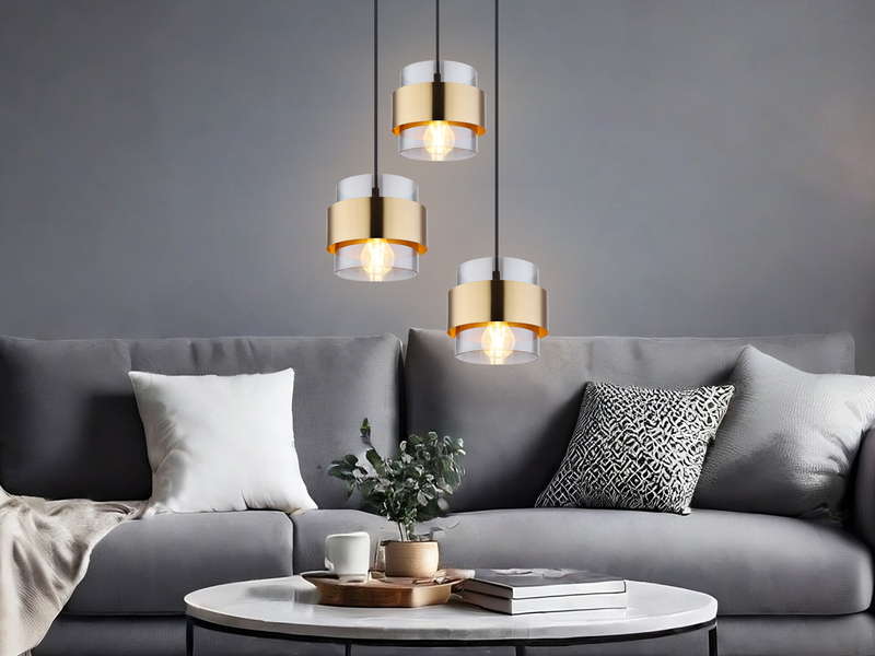 Pendelleuchte MILLEY 3-flammig mit Rauchglas und Messing, Ø 45cm