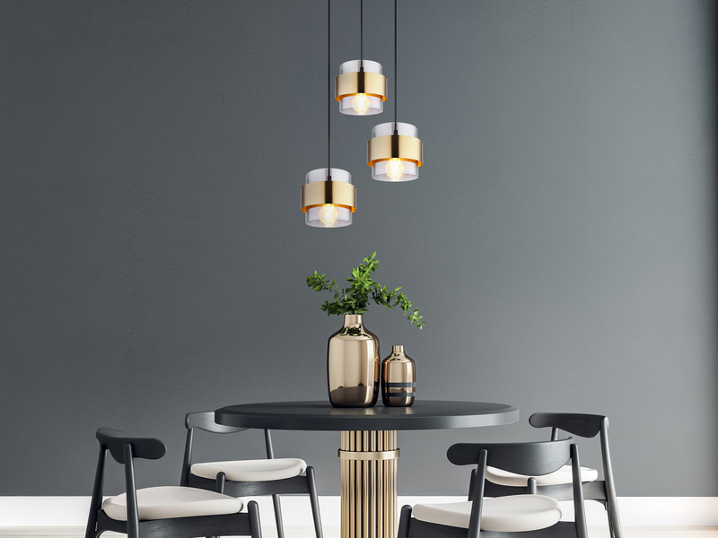 Pendelleuchte MILLEY 3-flammig mit Rauchglas und Messing, Ø 45cm