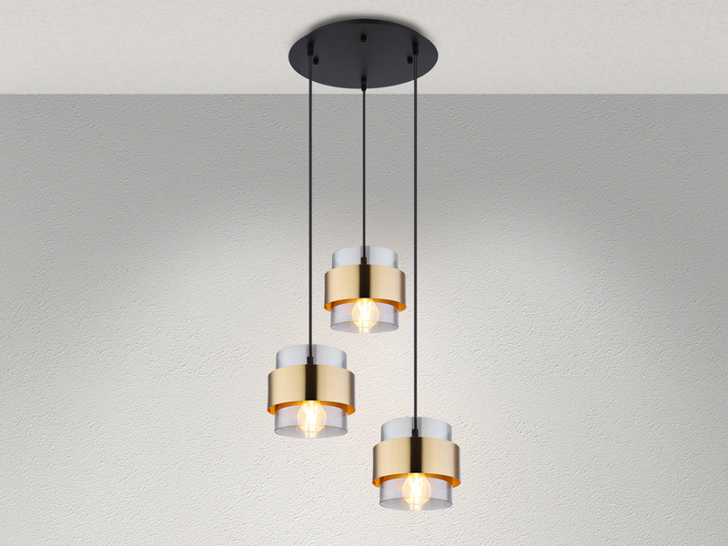 Pendelleuchte MILLEY 3-flammig mit Rauchglas und Messing, Ø 45cm