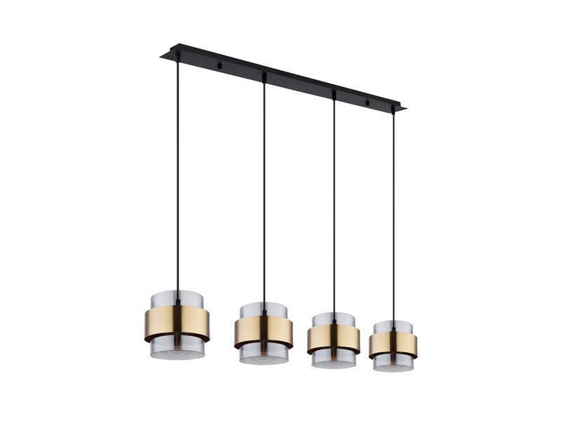 Pendelleuchte MILLEY 4-flammig mit Rauchglas und Messing lang, Breite 111cm