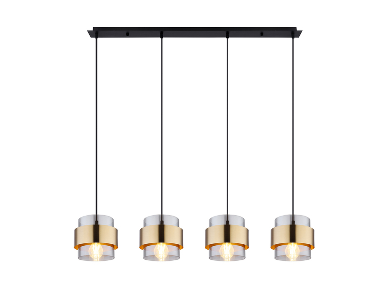 Pendelleuchte MILLEY 4-flammig mit Rauchglas und Messing lang, Breite 111cm