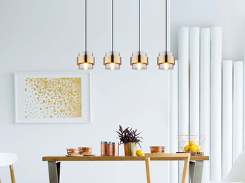 Pendelleuchte MILLEY 4-flammig mit Rauchglas und Messing, B: 111cm