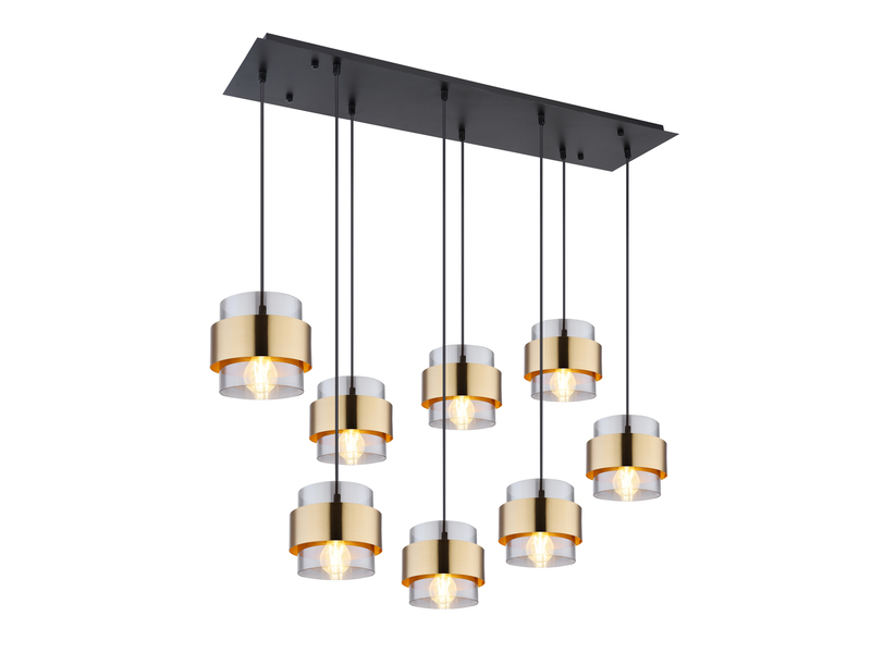 Pendelleuchte MILLEY 8-flammig mit Rauchglas und Messing, Breite 103cm