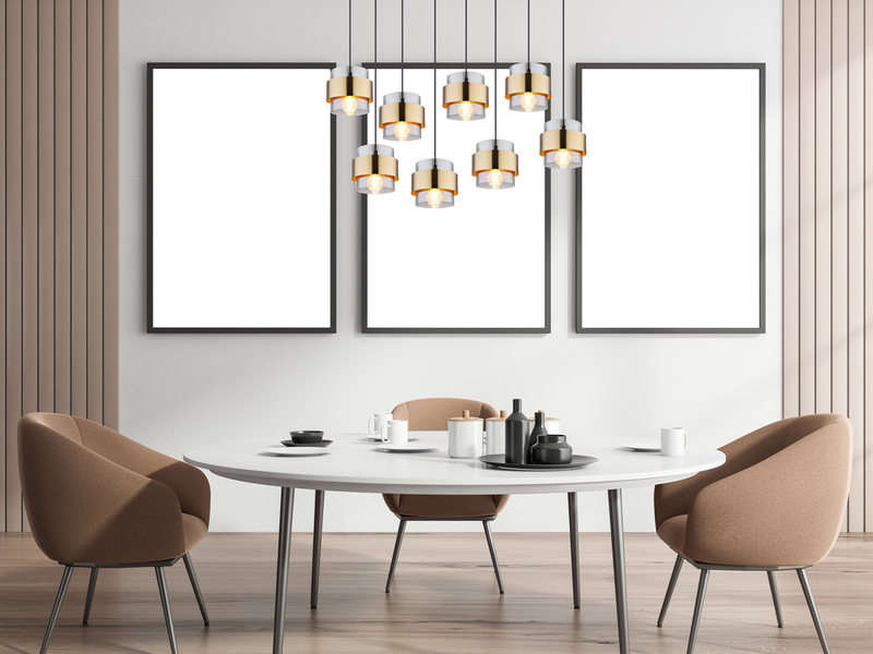 Pendelleuchte MILLEY 8-flammig mit Rauchglas und Messing, Breite 103cm