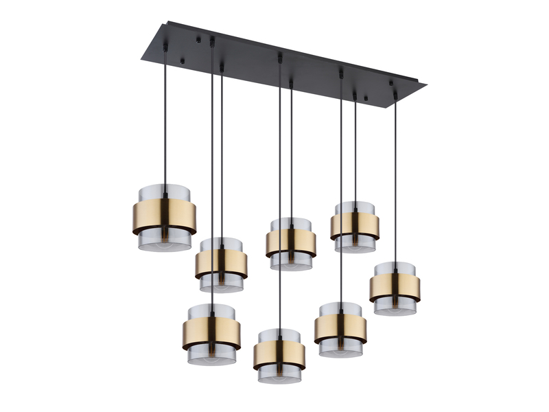 Pendelleuchte MILLEY 8-flammig mit Rauchglas und Messing, Breite 103cm