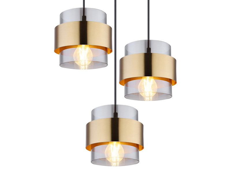 Pendelleuchte MILLEY 8-flammig mit Rauchglas und Messing, Breite 103cm