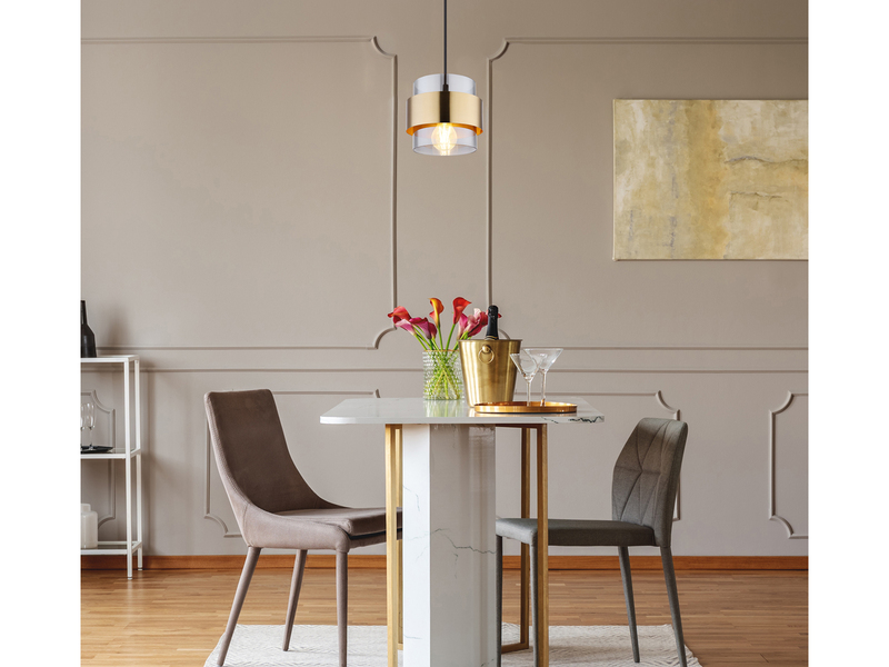 LED Pendelleuchte mit Rauchglas Lampenschirm und Messingring, Ø 18cm