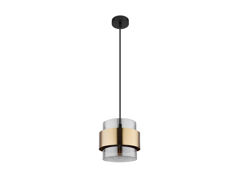 LED Pendelleuchte mit Rauchglas Lampenschirm und Messingring, Ø 18cm