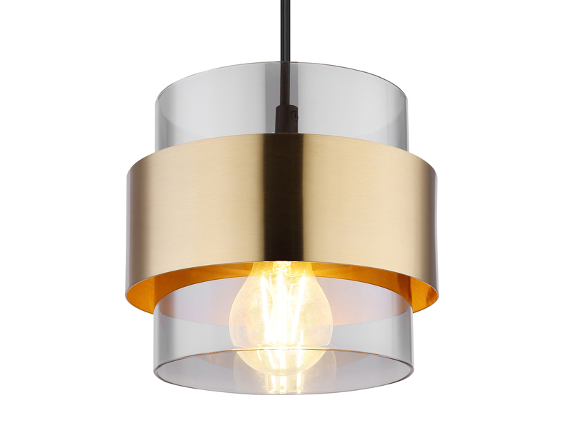 LED Pendelleuchte mit Rauchglas Lampenschirm und Messingring, Ø 18cm